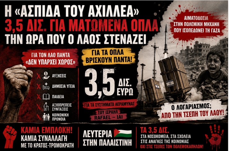 3,5 δισεκατομμύρια σε ματωμένα όπλα, την ώρα που ο λαός στενάζει