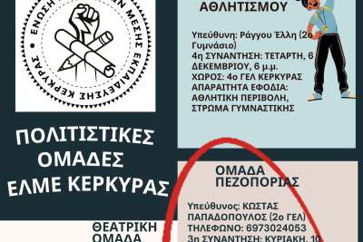 Κυριακή, 10 Δεκεμβρίου, στις 9 π.μ., στο Δημοτικό Σχολείο Αγίου Μάρκου, η 3η συνάντηση της Ομάδας Πεζοπορίας.